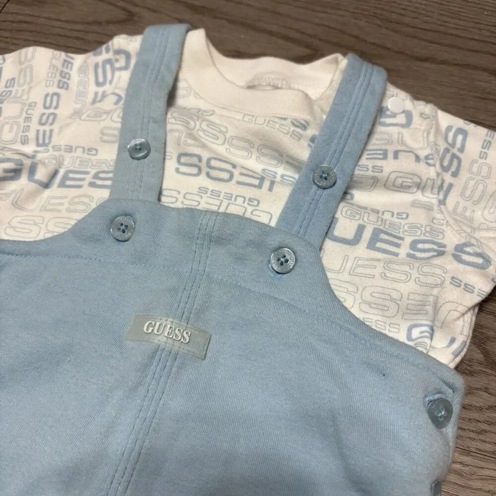 Vintage Baby Guess Overalls with White Shirt Size 3-6 Months Blue